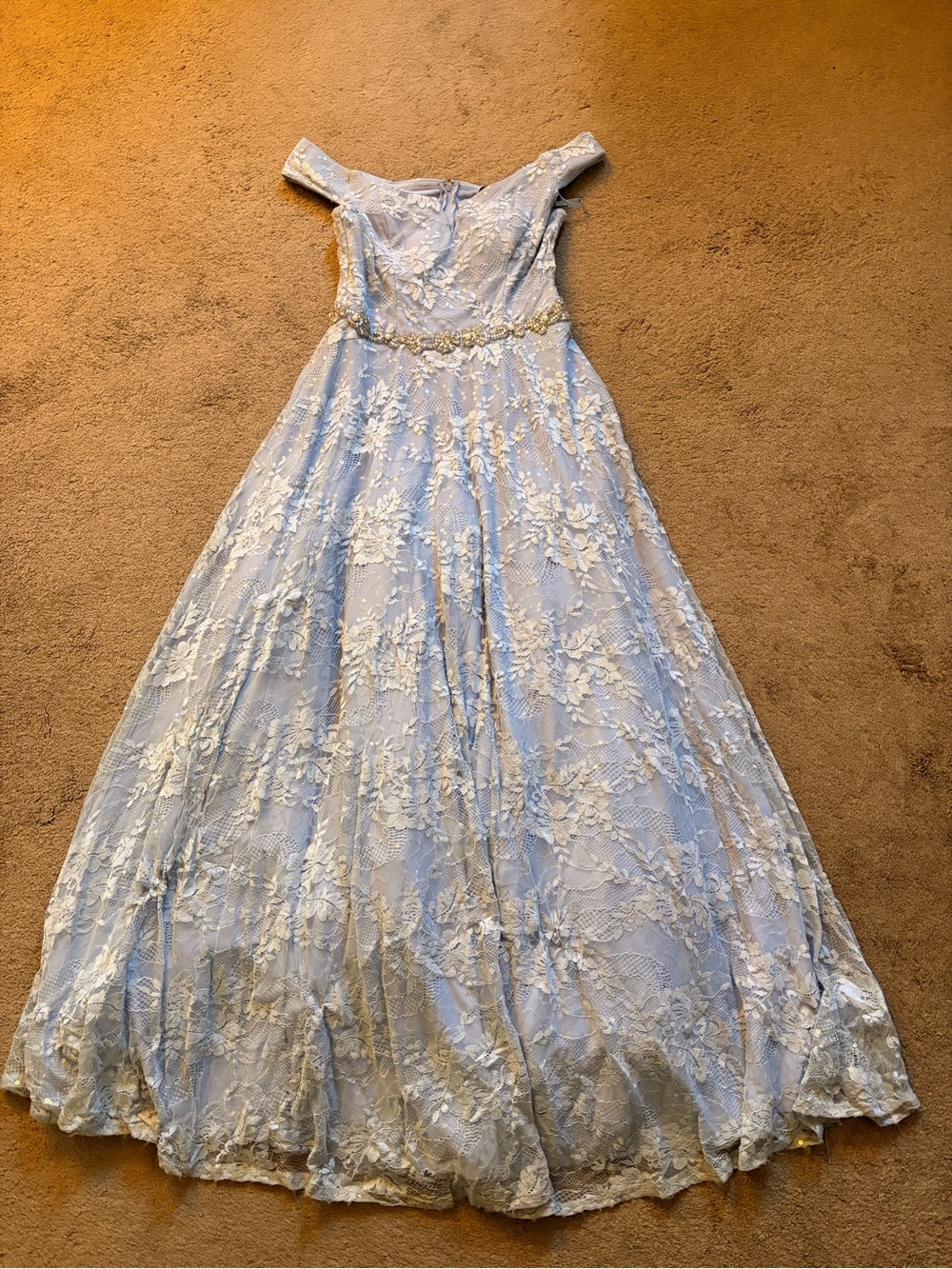 Girls Light Blue Lace Off-Shoulder Party Dress